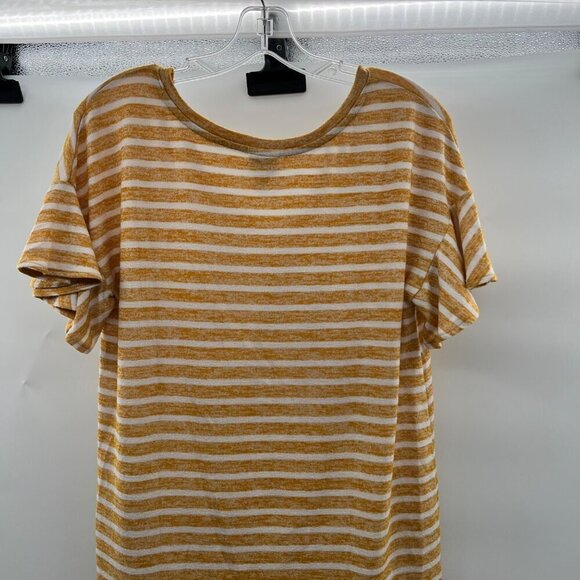 A New Day Women's Short Sleeve V-Neck Striped Top Yellow/White Size Medium - Picture 5 of 9